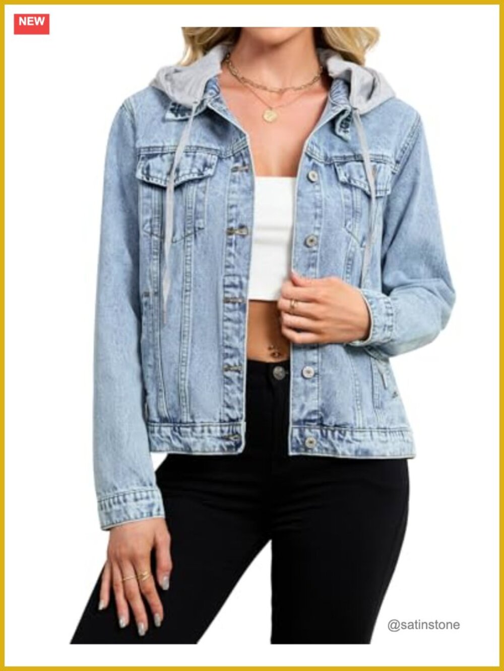Detachable Hooded Denim Jacket Button Down Jean Jacket Coat